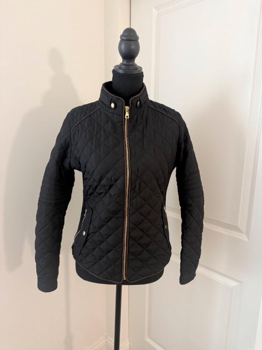 Love Tree Black Quilted Moto‎ Jacket Gold Zip-Small